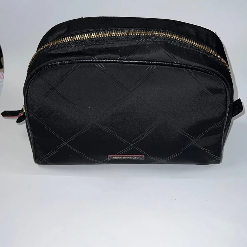 Vera Bradley Large Black Nylon Zip Around Toiletry Cosmetic Dopp Kit Bag